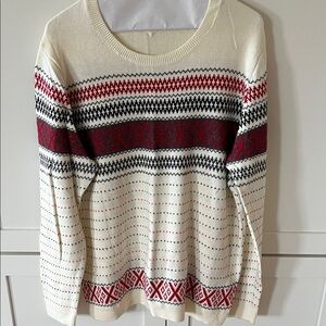 Talbots Cream and Red Patterned Sweater